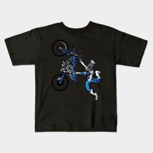 Dirtbiker Motocross Freestyle Fly Blue. Kids T-Shirt